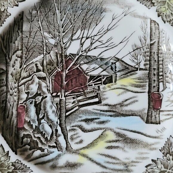 Vintage Johnson Brothers The Friendly Village Bread Plate "Sugar Maples" Scene - Picture 3 of 7